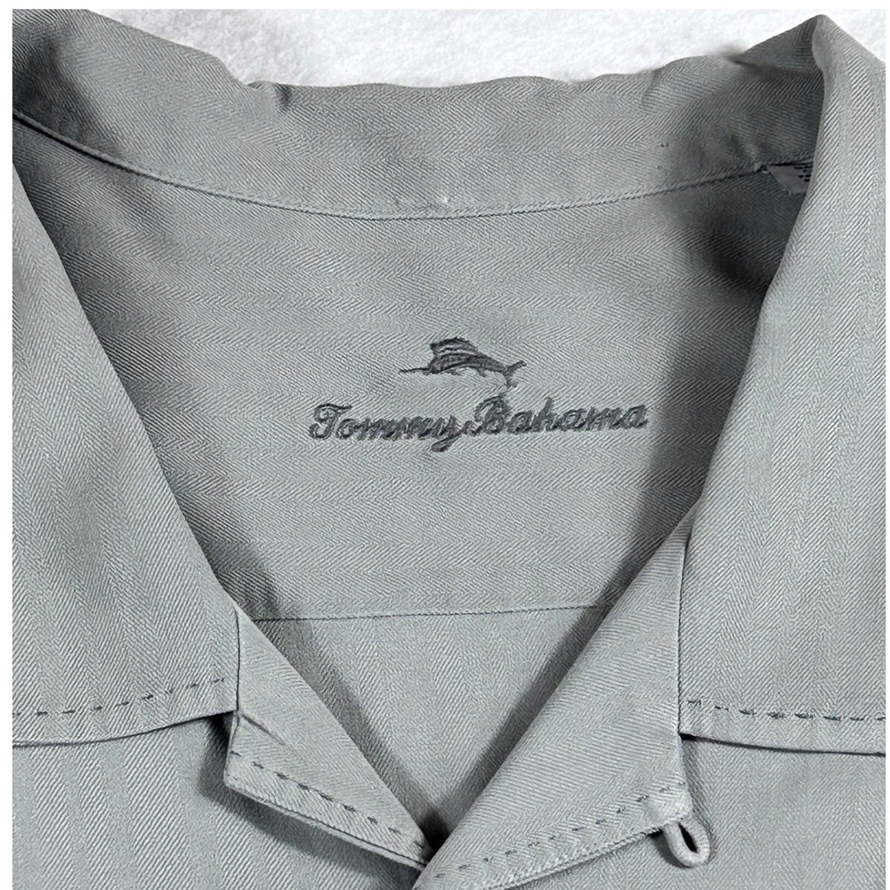 Tommy Bahama Mens 4XLB 100%Silk Shirt Sage Green Short Sleeve Big Tall Button Up